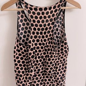 Pink Polka Dot racerback with pocket and beaded trim